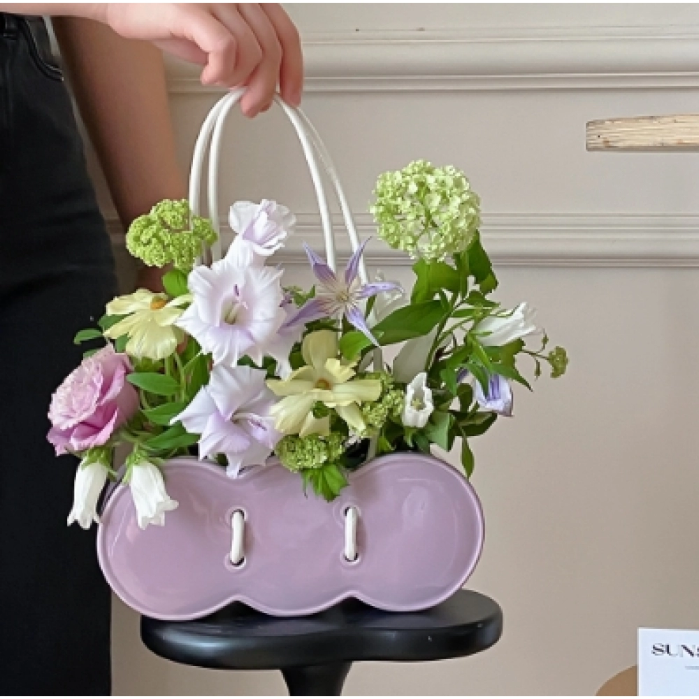 Ceramic Handheld Flower Basket, Bag, Vase, Ins Style, High Beauty, Luxury Feeling, Flower Shop Gift, Creative Art Flower Arrangement Device