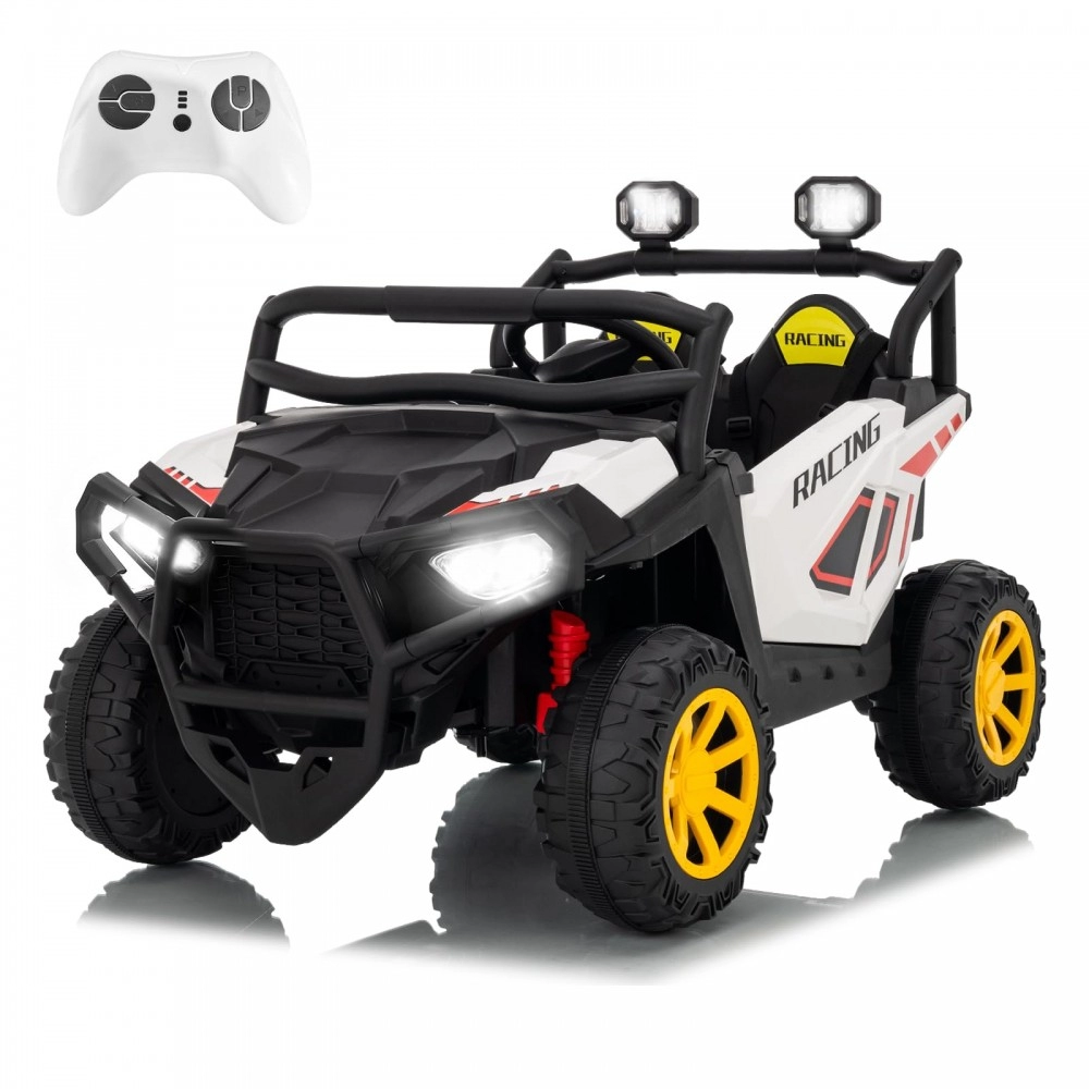 24V Electric UTV is perfect for kids aged 2-8, featuring a spacious two-seat design with safety belts for up to 120 lbs